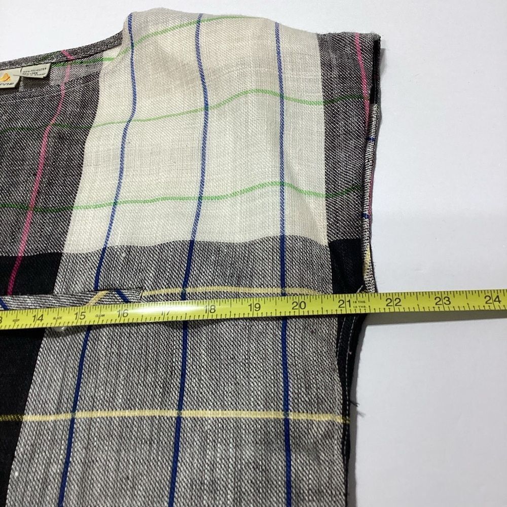 Vintage Liz Claiborne Linen Blouse Size 12 Black White Gray Plaid Grid Print - Picture 8 of 9